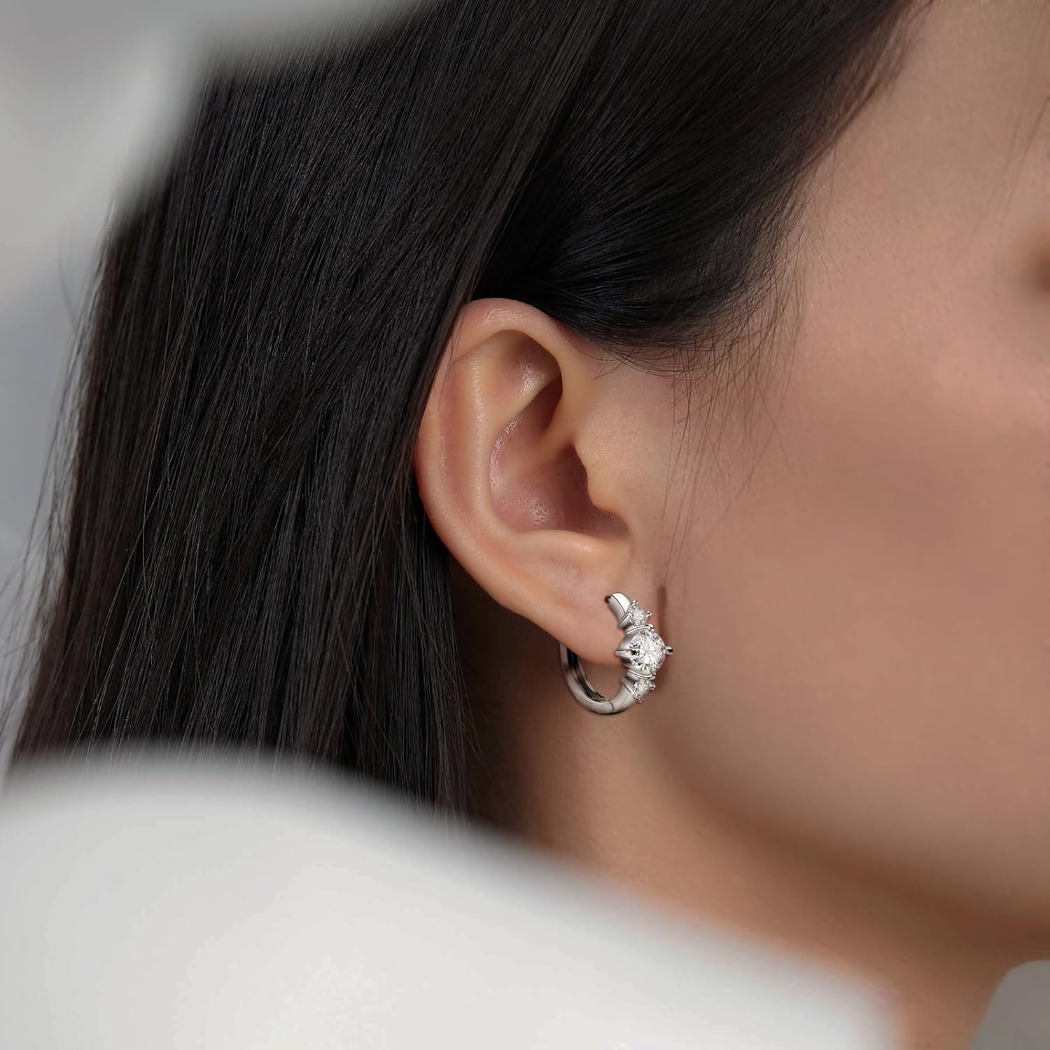 Big Huggie Hoop Earrings Sterling Silver 6MM Diamond Cubic Zirconia Cuff Cartilage Earring Sparkling Round Cut CZ Huggie Earrings for Women Hypoallergenic Earrings Jewelry Gifts Birthday - Image 5