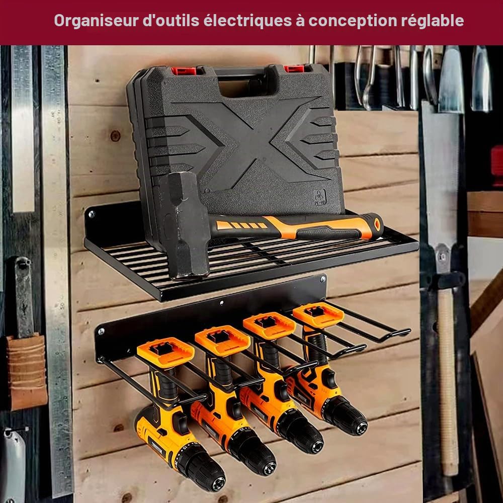 Organisateur D'outils Électriques, Support De Rangement Mural, Conception Anti-Chute Améliore L'utilisation De L'espace, Support De Rangement Utilitaire Pour Garage, Atelier, Bibliothèque D'outils Etc