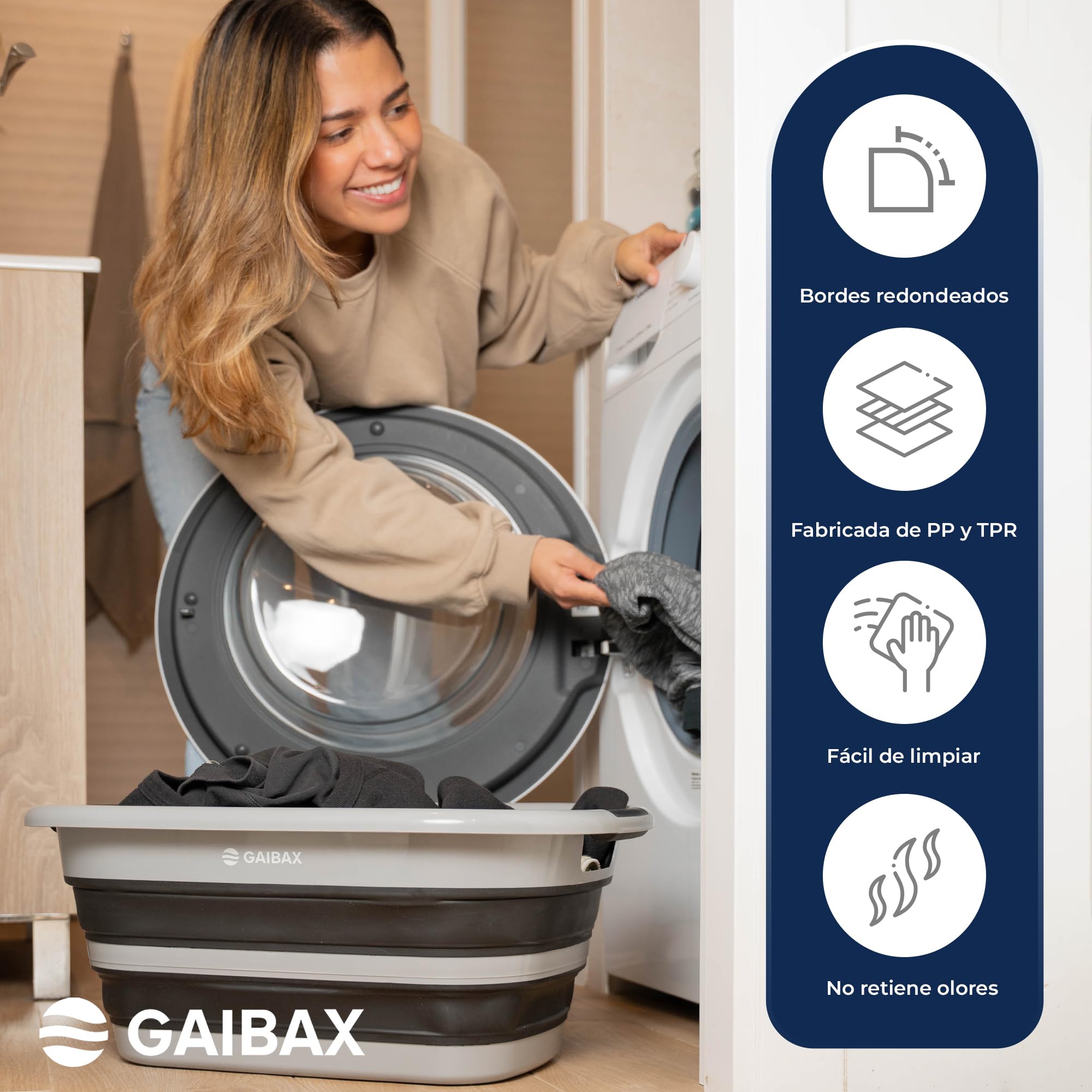 Cesto Ropa Plegable de Colada | Barreño Plegable Incluido | Blanco/Gris | Gran Capacidad 26L | Cesta Multiuso para Colada y Almacenaje | Diseño Compacto Ahorra Espacio en Hogar y Camping (Gris/Negro)
