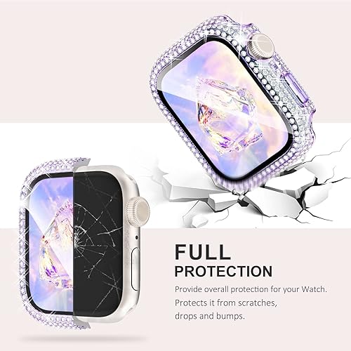 Miniatura 4 de KADES Paquete de 3 carcasas brillantes compatibles con Apple Watch de 1.575 pulgadas, diseño de diamante completo con protector de pantalla