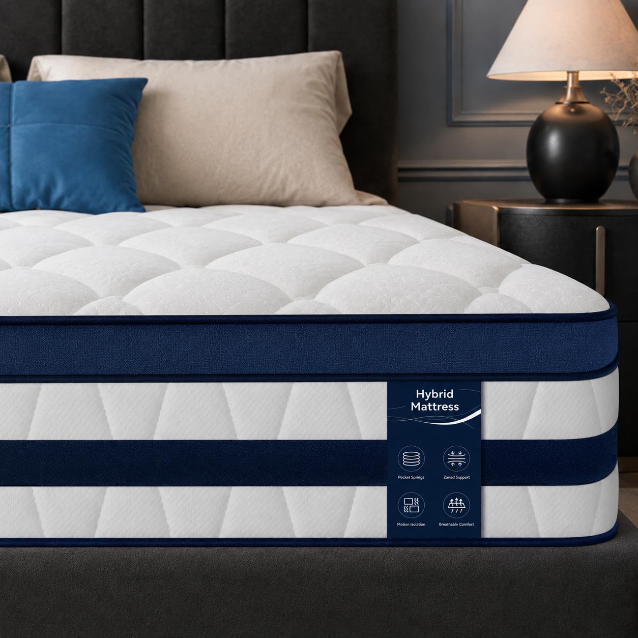 King Size Mattress 12 Inch Hybrid, 7-Zone Pocket Spring & Memory Foam