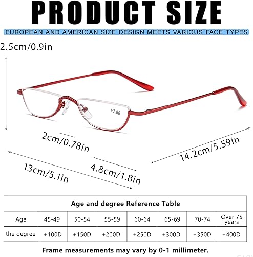 Miniatura 4 de Gafas de lectura de medio marco para mujeres y hombres, lentes de media luna, lentes de metal para lectores de lente de media luna, paquete de 3