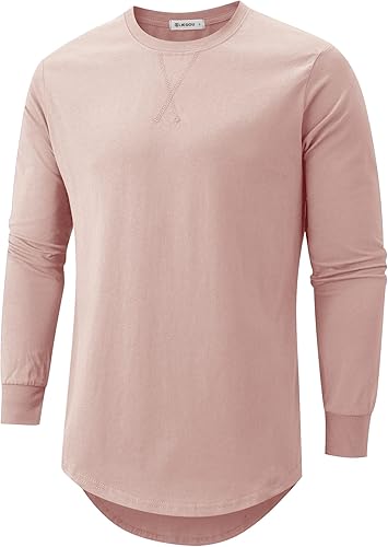 KLIEGOU - Camiseta de cuello redondo para hombre, 100 % algodón, estilo hipsterhip hop, larga, tallas S a 4XL