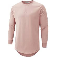 KLIEGOU Men's 100% Cotton Longline T-Shirt, Long Sleeve Pink 3XL