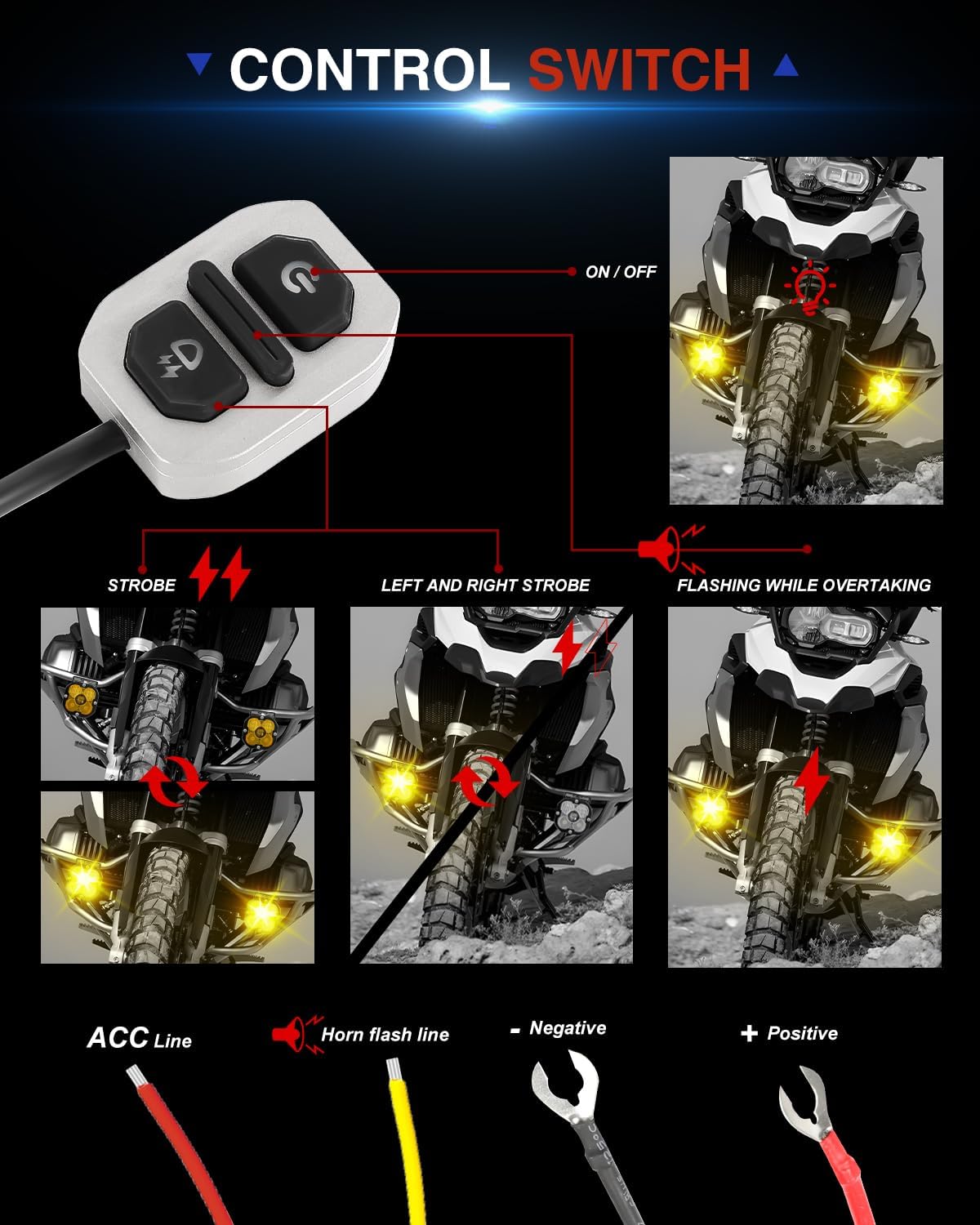 BraveWAY [Storbe] Motorcycle LED Fog Lights, 3 inch Yellow Auxiliary Light kit, ATV UTV Amber Driving Light Pods 3000K 2PCS(+DT Wiring Harness)