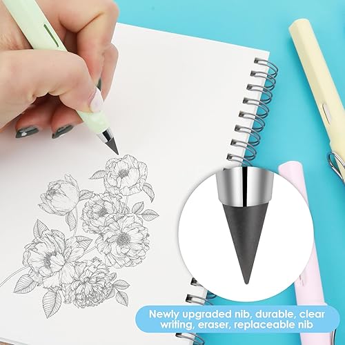 Miniatura 4 de simarro 5 lápices eternos, lápiz Everlast con borrador y puntas de repuesto, lápices reutilizables sin tinta eternos, lápiz de escritura ilimitado
