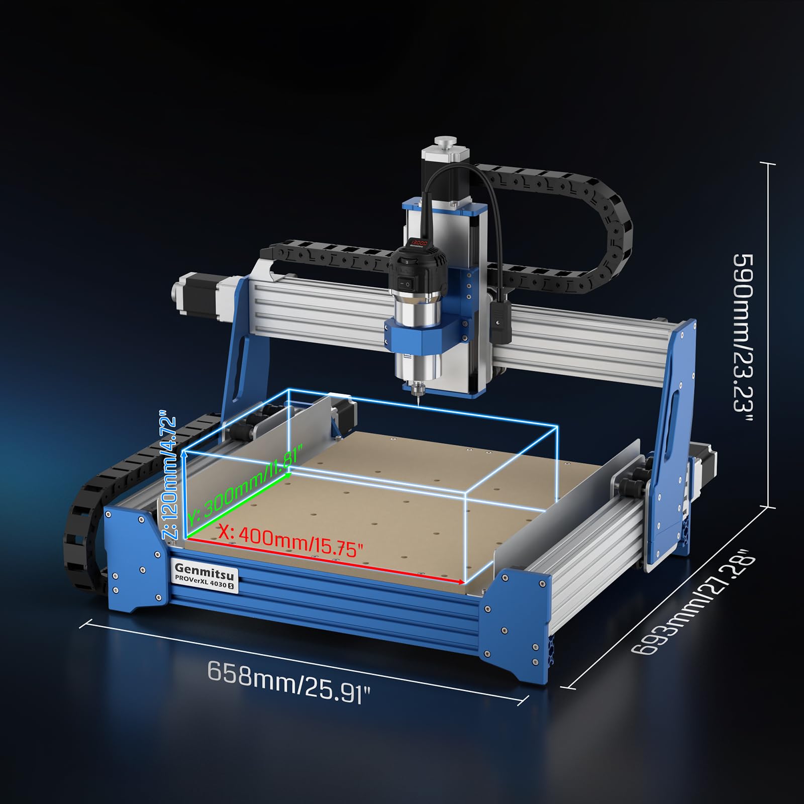 Frezarka CNC Genmitsu PROVerXL 4030S z wrzecionem o mocy 710 W, ulepszona 3-osiowa frezarka stacjonarna CNC do drewna, metalu, akrylu, szyn liniowych o wysokiej precyzji, wysokość Z 130 mm