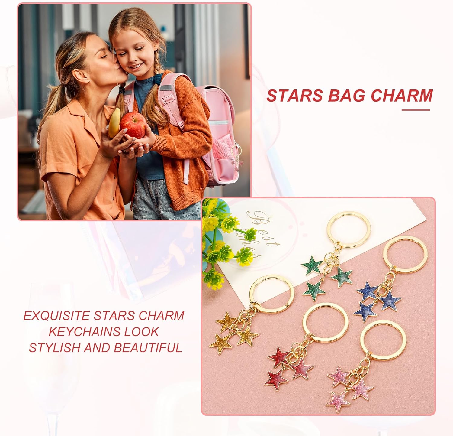 PATIKIL Star Keychain, Cute Charm Enameled Star Keychain Glitters Bling Star Chain - Image 4