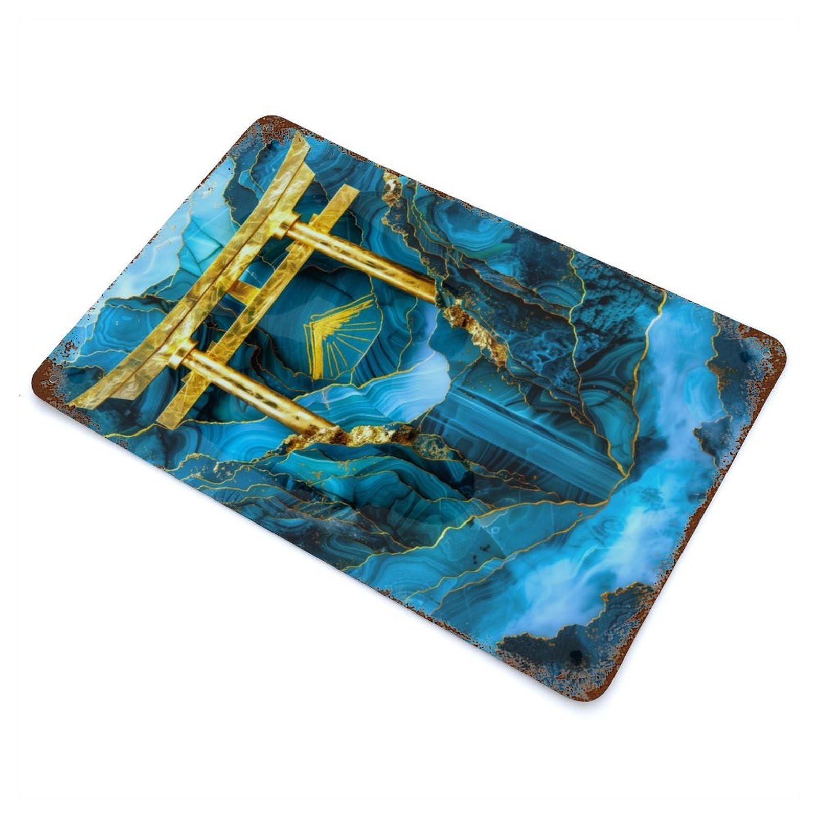 Distressed Metal Wall Sign with Jade Mountain Torii Gate Design 11.8"x7.9", for Living Room, Hallway And Home Decor, Vintage Wall Decor
