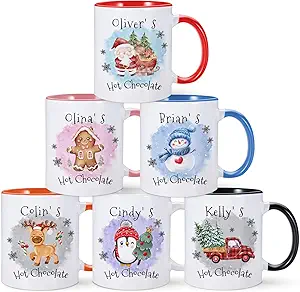 Custom Christmas Mug Personalized Christmas Hot Cocoa Mug with Name Cute Santa Snowman Hot Chocolate Mugs for Kids Family Winter Holiday Coco Coffee Cup Xmas Gifts Stocking Stuffers Tazas Navideñas