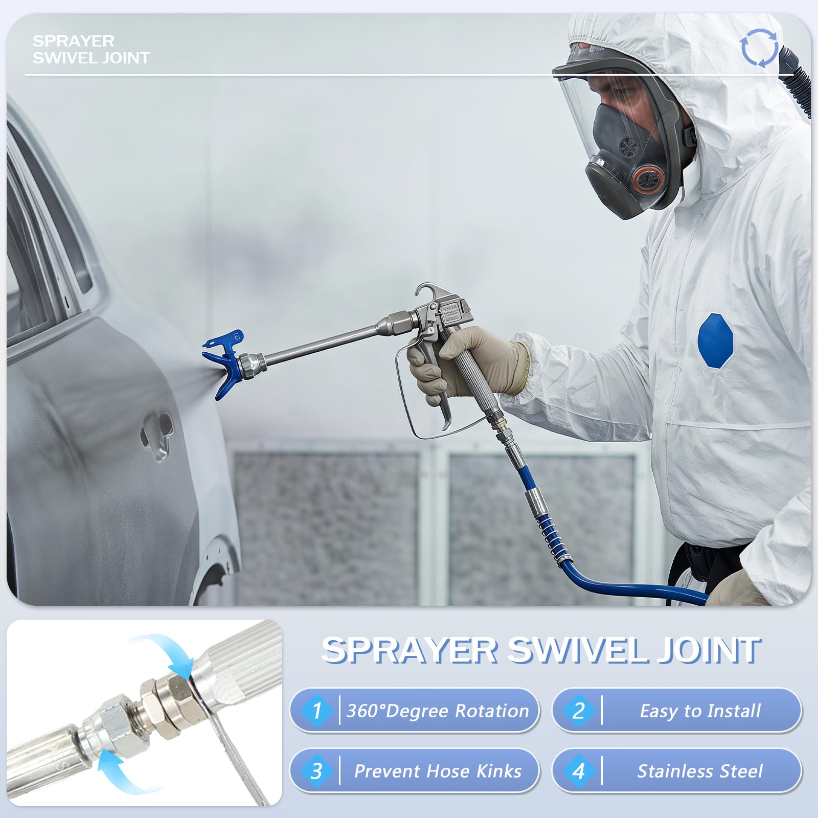 Airless Farbpistolen-Set, Airless Lackierpistole Hochdruck-Lackierpistole Kit 3600 PSI mit Hochdruckschlauch 15 m, Verlängerungsstange, Sprühdüse, 60 Mesh Filter Elemente, für Gebäude Zäune