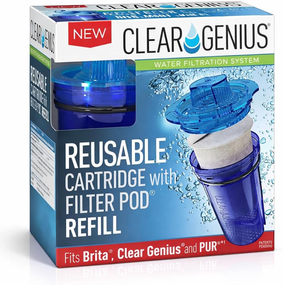 Reusable Cartridge with Filter Pod SU-11, Includes 1 Reusable Cartridge and 1 Filter Pod Refill, Filter Pods Last 2 Months, Blue, Fits Brita & Pur*