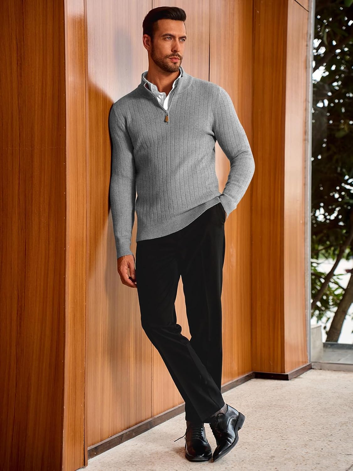 Runcati Mens Quarter Zip Sweater Mock Neck Casual Ribbed Knit Pullover Fall Lightweight Polo Sweaters - Image 5