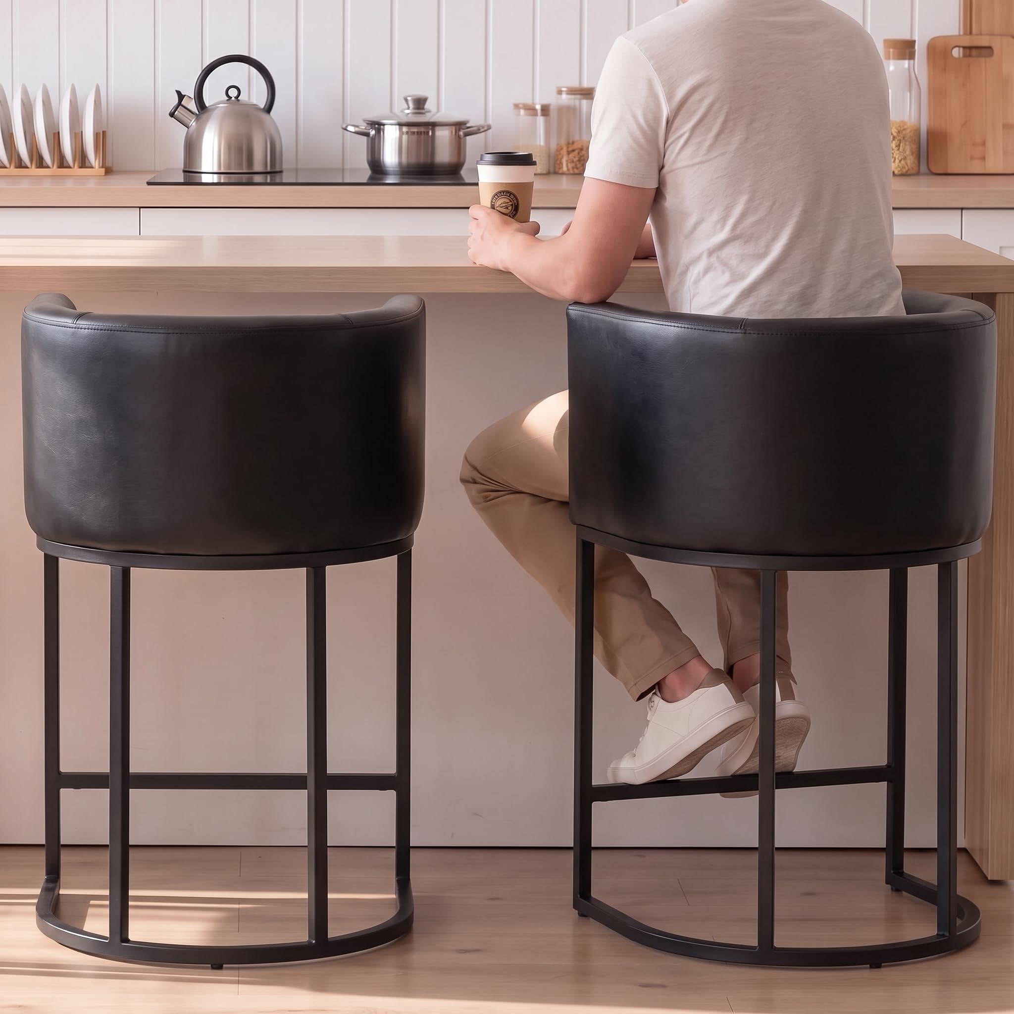 RIVOVA Barrel Bar Stools Set of 2