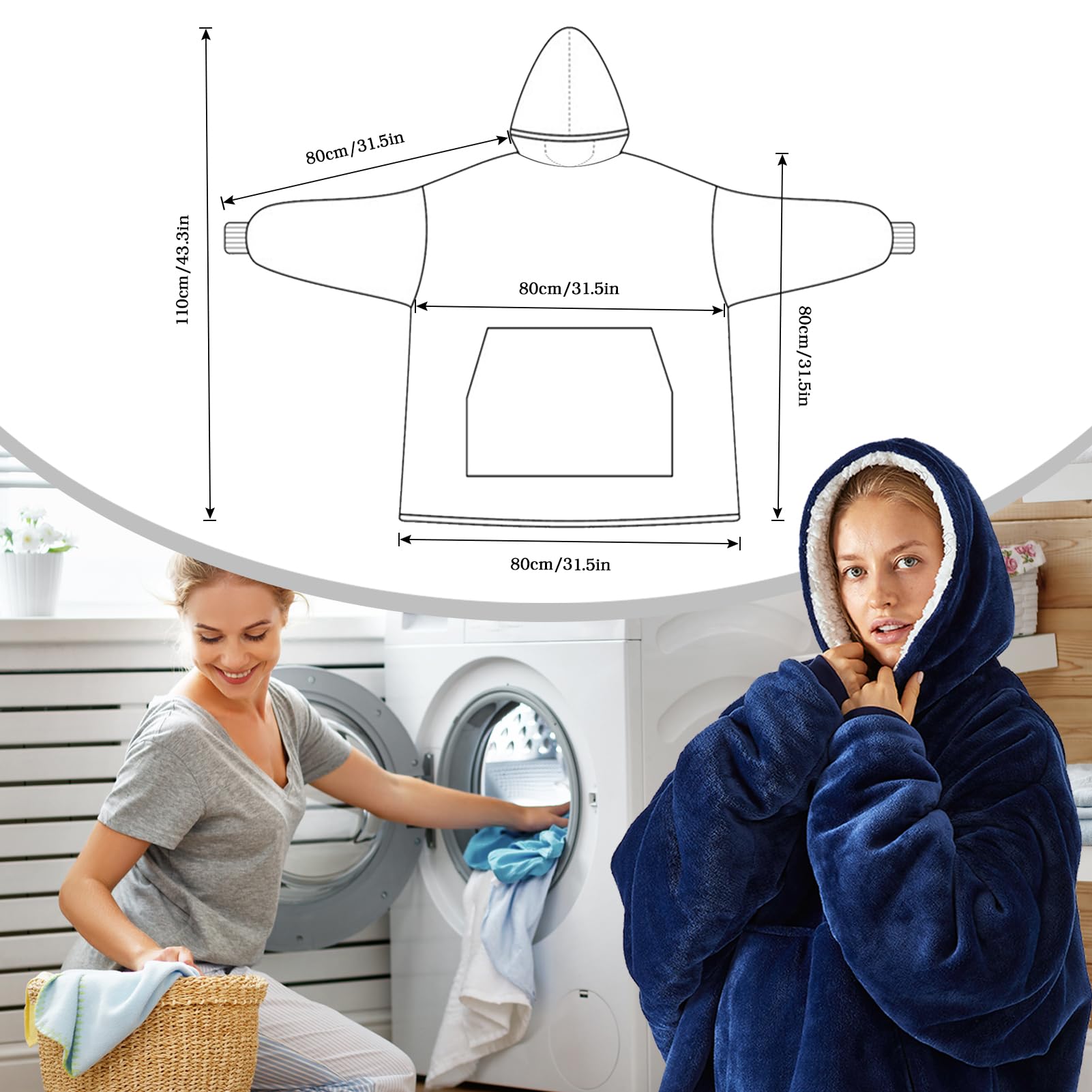 Manta Con Capucha Grande Hoodie Sudadera Con Capucha Suave Y Confortable Manta De TV Sudadera Sherpa Con Bolsillo Frontal Grande Mujeres Hombres Manta