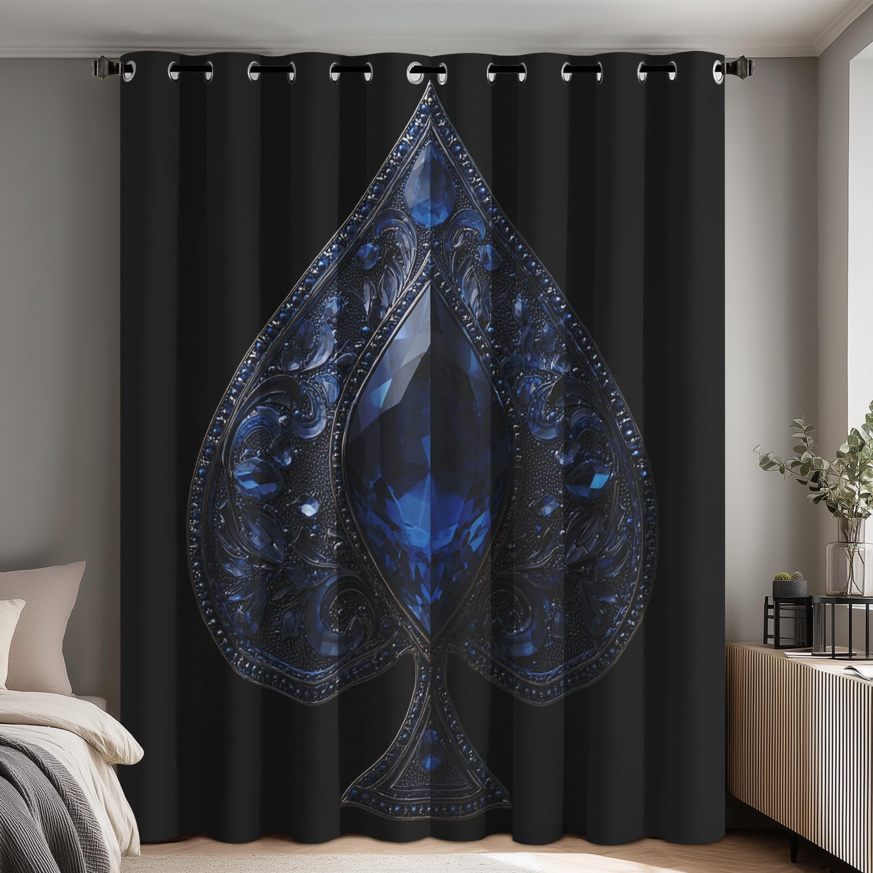 Generisch Blickdichte Vorhänge Pik-Ass, Verdunklungsvorhänge Blau Diamant Gardinen mit Ösen, Vorhang Wohnzimmer Schlafzimmer Fenster Deko, H137 x B117 cm 5er Set
