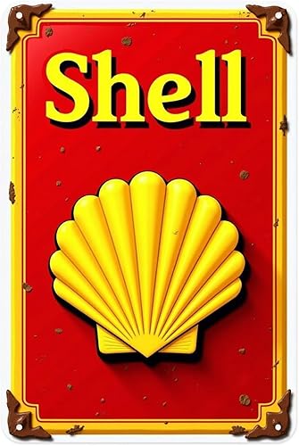 Cartel de metal vintage con logotipo de gasolinera Shell Gas and Oil con estampado estético para jardín, patio, bar, porche, hogar, dormitorio,
