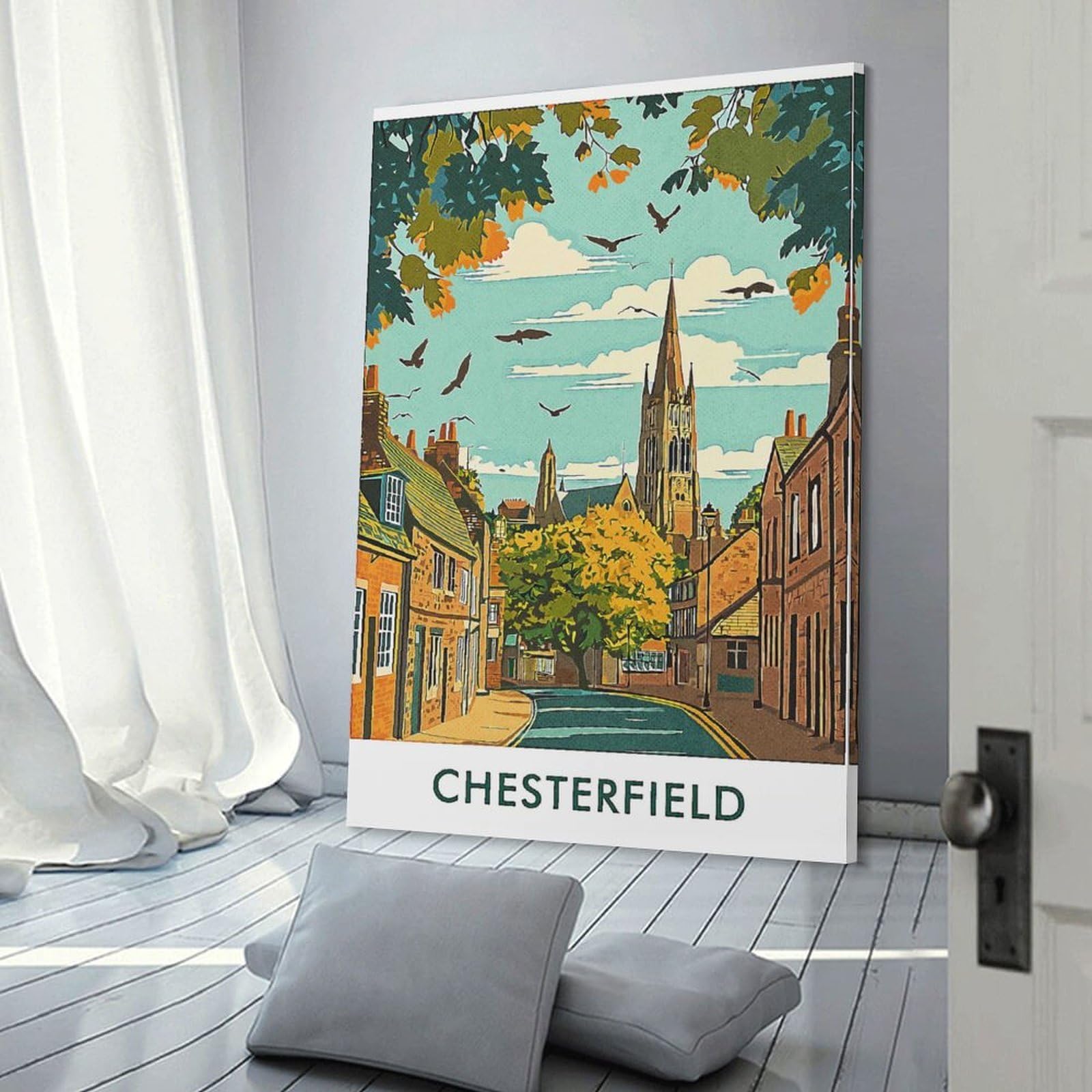 Junmoney Frame-Style-23 Chesterfield Town Scene Wall Art Print, 24X36inch(60X90cm), For Workspace Walls, Study Corners Or Bedrooms, A Smart Decor Choice For Study Walls