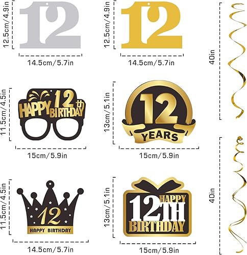 Miniatura 57 de LINGTEER Happy 65th Birthday Decorations Set - 12Pcs Black & Gold Swirls Streamer,Happy Birthday Bunting Banner,Cheers to 65 Years Old Bday Party