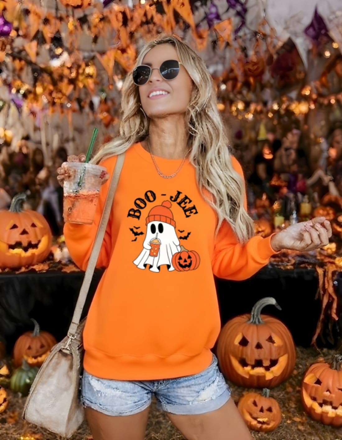 Boo Jee Sweatshirt for Women Halloween Cute Ghost Graphic Sweatshirts Funny Boo Jee Ghost Long Sleeve Pullover Tops - Image 5