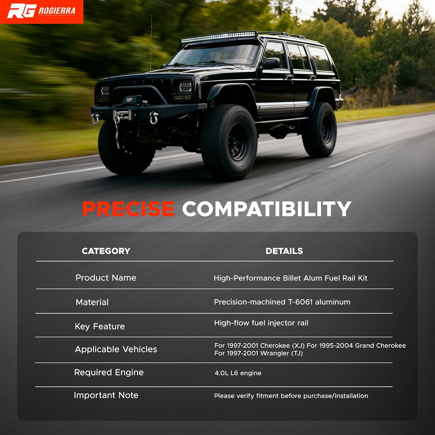 Billet Alum Fuel Rail Compatible with 1988-2006 Jeep Cherokee XJ & Wrangler TJ YJ 4.0L Engine | Replaces 1997 1998 1999 2000 2001