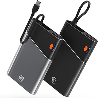 Portable Charger Power Bank, 10000mAh 22.5W PD Super Fast Charging Powerbank with Built-in USB C in&Out Cable, Slim Battery Pack for iPhone 16/15 Samsung S24 Android, 2 Pack