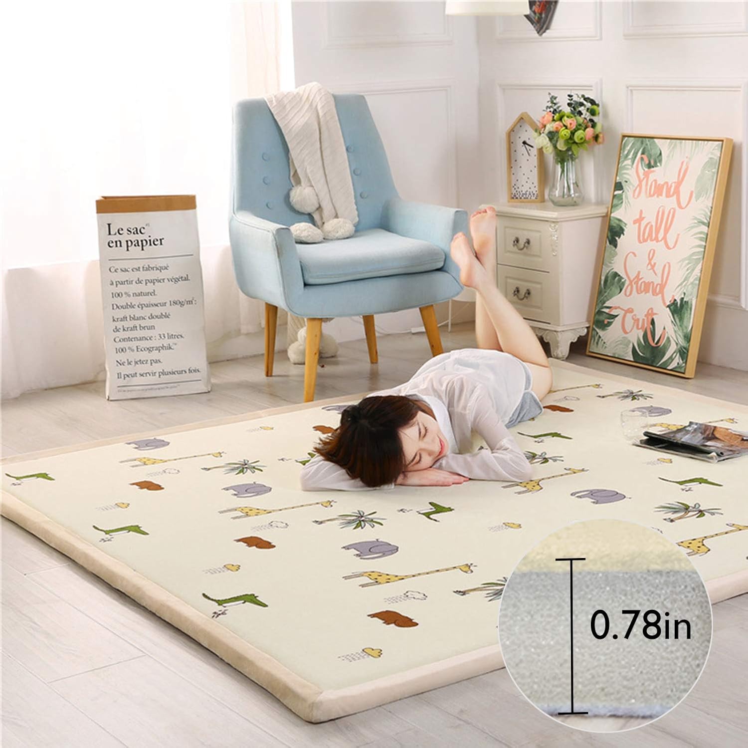 Exсluѕіvе Sресіаl Loartee Kids Play Area Rug - Soft & Thick Coral Velvet Nursery Rug, Crawling Mat for Toddler, Jungle Animals Play Mat, Non-Toxic & Anti-Skid, Size:6'6x9'2(About 200x280cm)