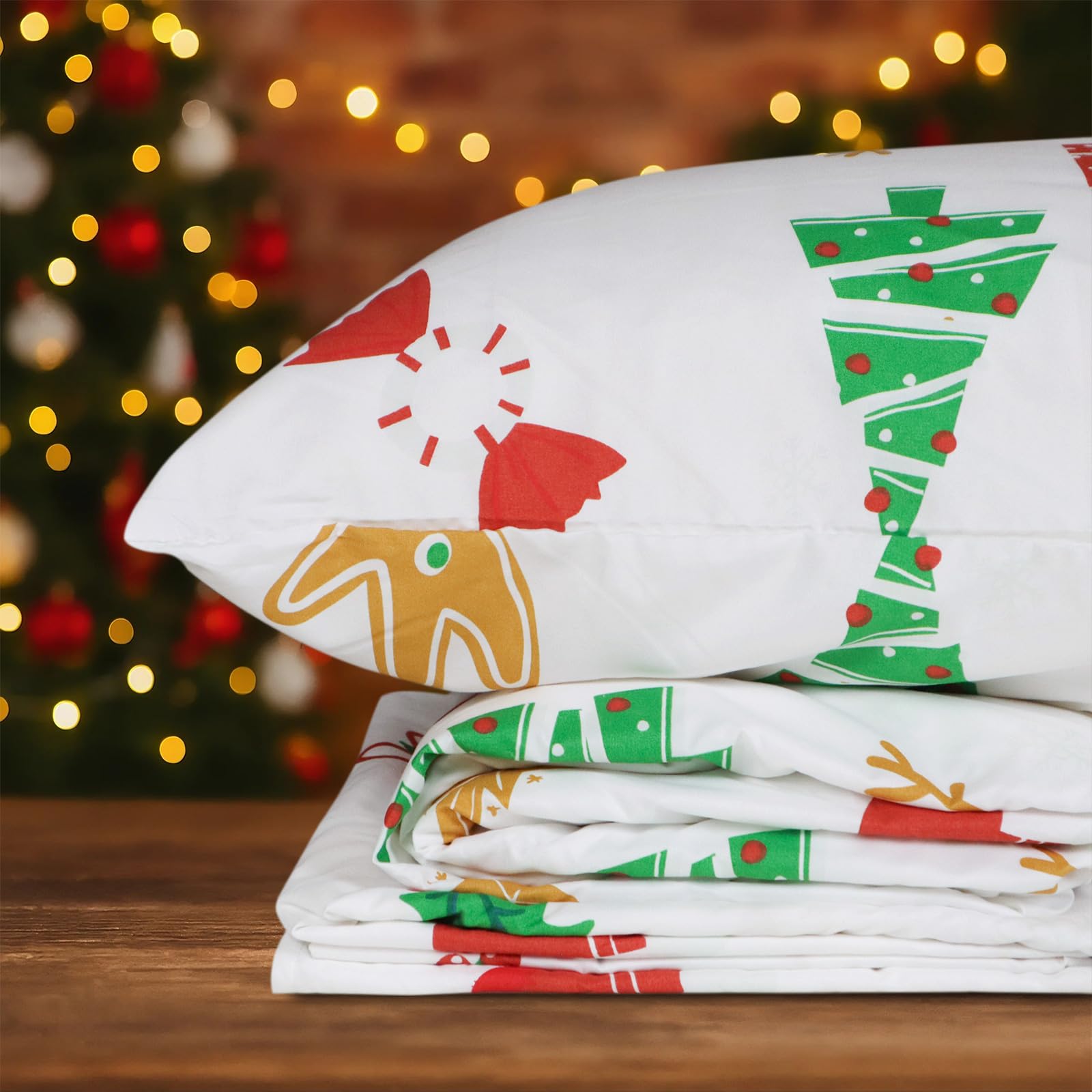 HITIME Queen Size 4-Piece Christmas Sheet Set - Ultra Soft Breathable Polyester Bed Sheets All Season Cooling Bedding