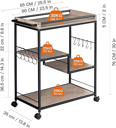Miniatura 5 de Tektalk Carrito de bar, carrito de servicio de cocina, carrito de vino, carrito de café, carrito de almacenamiento, carrito de bar de 3 niveles con