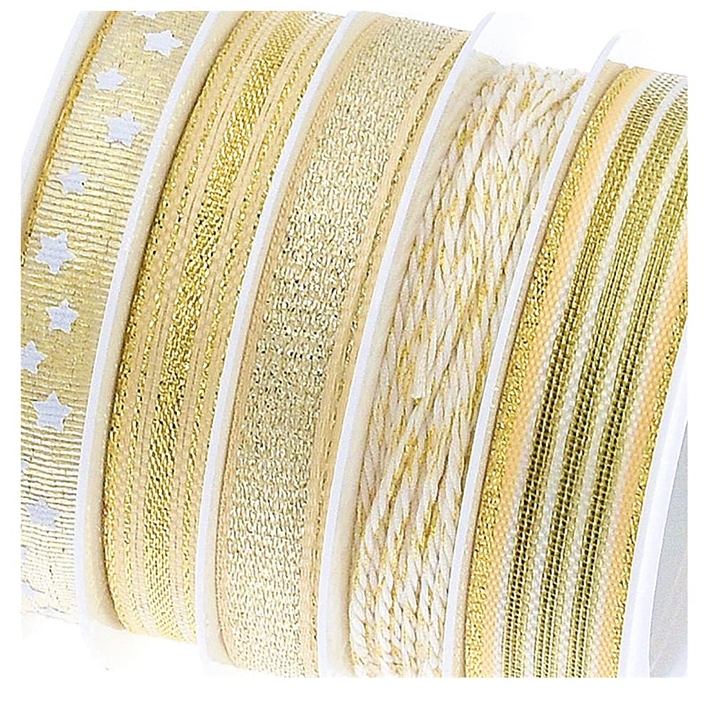 Basteldrahtband, Breites Polyester Dekoband Set Goldener geschäumter fünfzackiger Stern Glitzer(5yard)