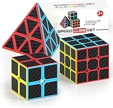 Speed Cube Set, 2x2x2 3x3x3 Pyramid Magic Cube Set, Puzzle Cube Toys Birthday Party Christmas Stocking Stuffers Gift for Kids Teens Adults(Carbon Fiber Sticker)