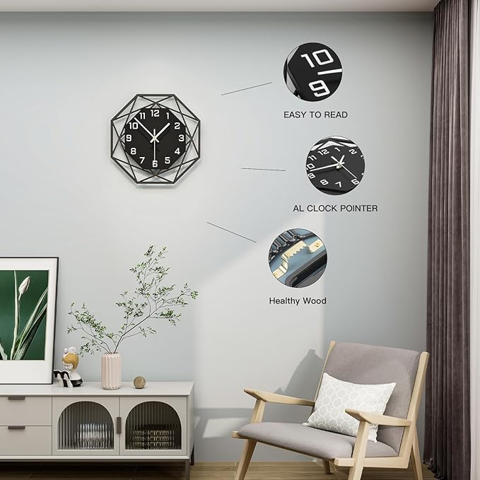 Reloj de Pared Moderno 30 cm Negro Silencioso Analógico a Pila miniatura 5