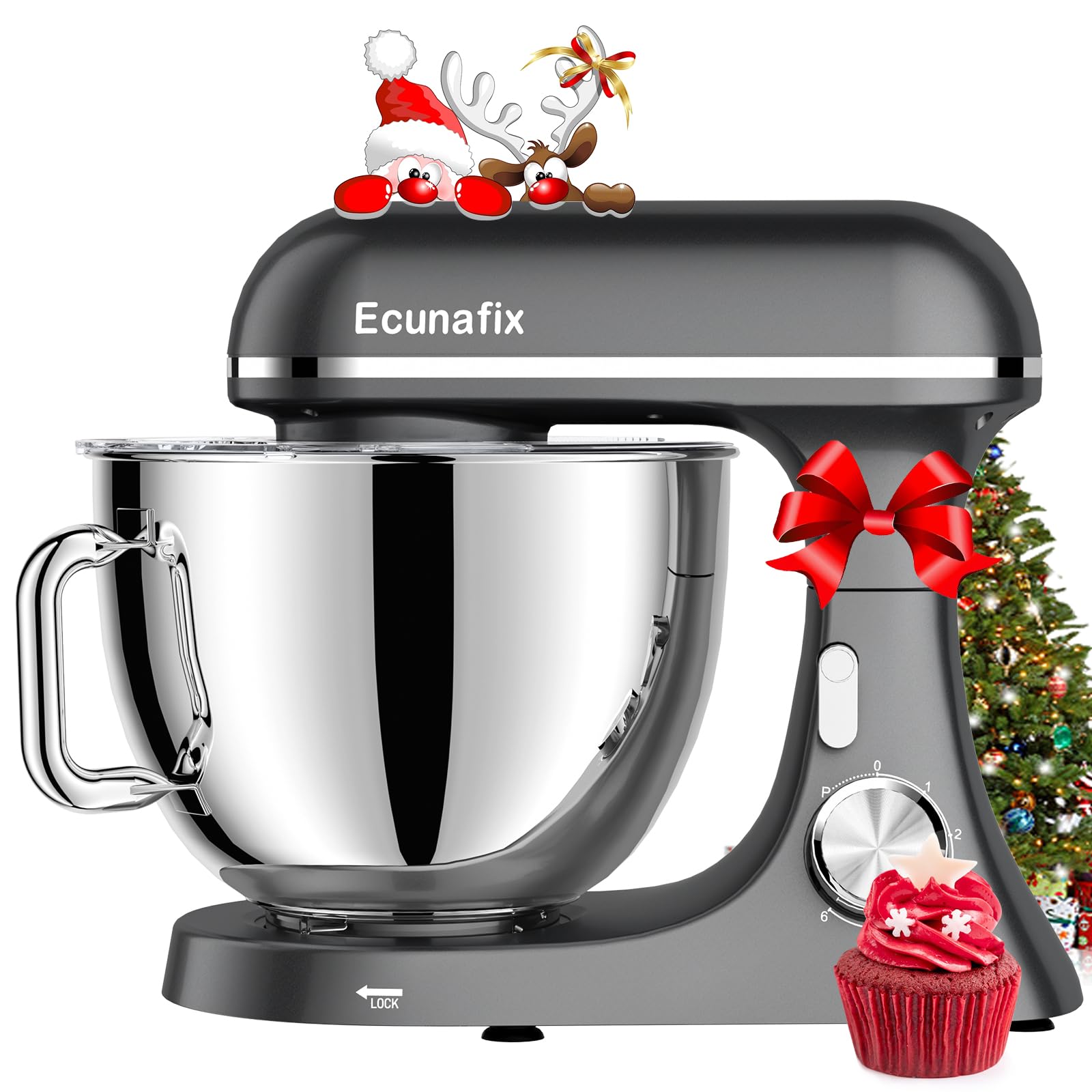 Batidora Amasadora 2000W 8L Robot de Cocina Amasador Multifunción con Bol de Acero Inoxidable, Batidor, Gancho para Masa, y Varillas, Raspador Protector Antisalpicaduras, 6+P Velocidades