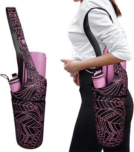 Millenti Bolsa para esterilla de yoga manos libres, elegante diseño reversible con cremallera para teléfono, billetera y llaves, bolsillo lateral