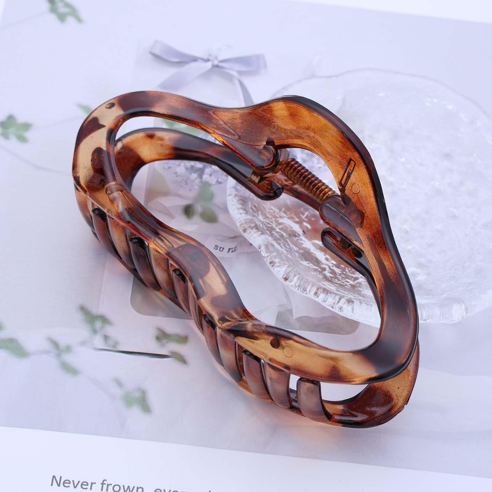Inateannal Large Claw Hair Clip Geometric Big Hair Claw Brown Plastic Hair Claws Barrettes Strong Hold Claws Clips Oversized Acrylic Clips Thick Hair Barrette Headpiece - Image 4