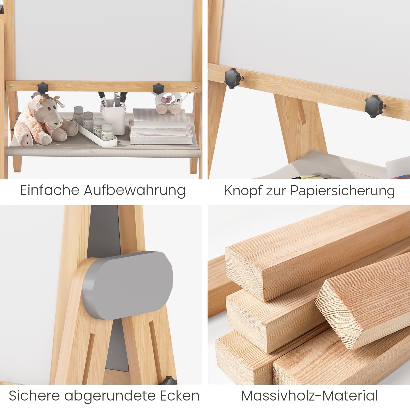 BanaSuper 3-in-1 Kinder Staffelei Magnetische Tafel & Whiteboard mit 30% Größerer Malfläche | Höhenverstellbar (90-110 cm), Klappbar & 80% Vormontiert | Kunst Staffelei für Kinder, Grau