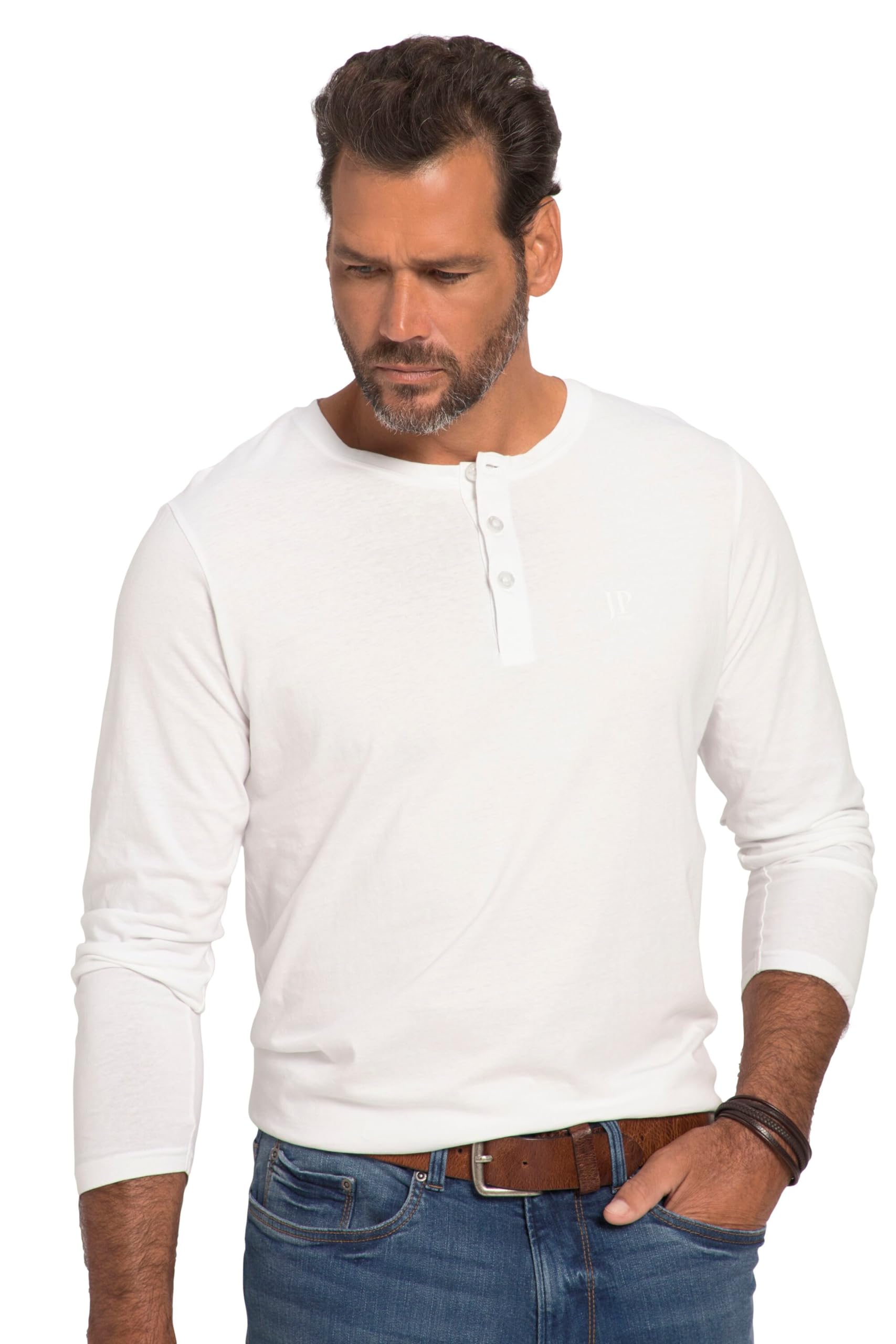 JP1880 T-Shirt Henley Langarm Waffelpiqué Knopfleiste
