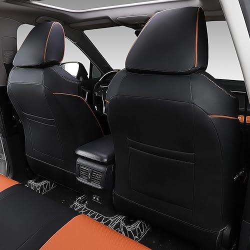 Miniatura 9 de PTYYDS - Juego completo de fundas para asientos de auto de cuero sintético, accesorios, negro y marrón