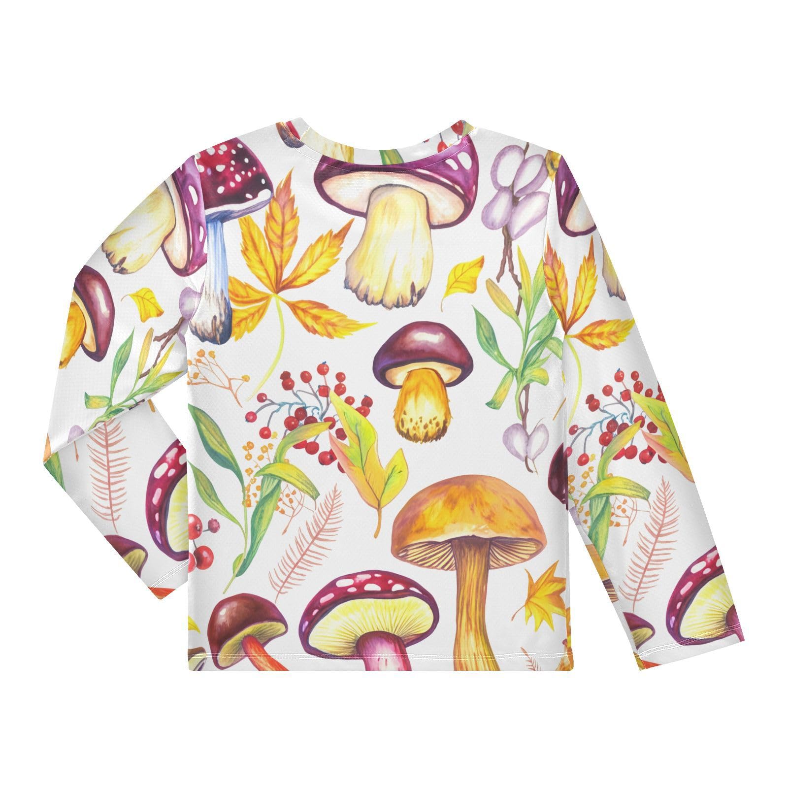 Mushroom Berries Leaves White Rash Guard Shirt for Boys Sun Protection Shirt for Swimming Pool Beach UPF50+ 7-8T