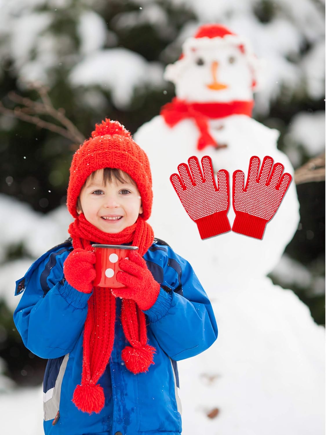 Sumind 12 Pairs Winter Knitted Stretch Grip Gloves Anti Slip Knit Warm Gloves for Children - Image 2