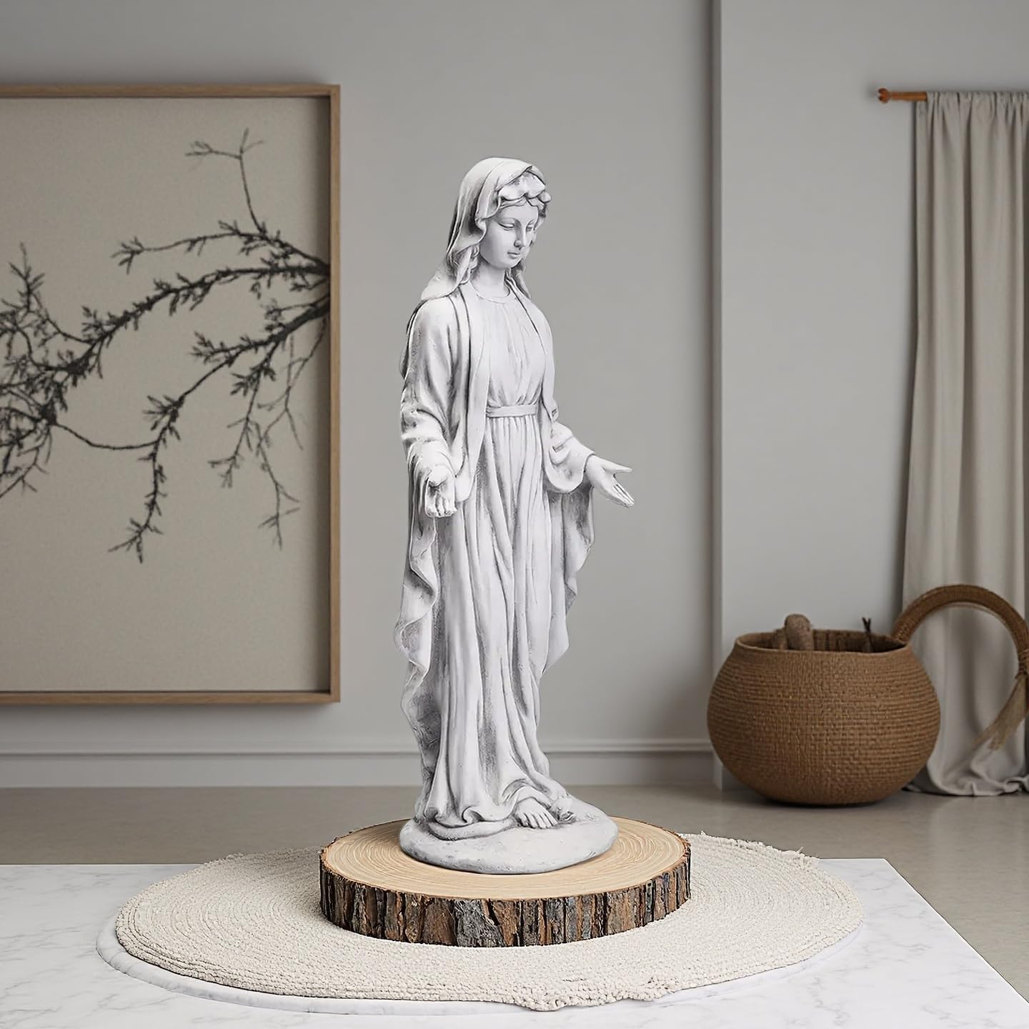 Virgin Mary Statue - Virgin de Guadalupe Religious Outdoor Sculpture for Garden, Patio, Lawn, Church - Elegant Catholic Prayer Decoration ，Magnesium Oxide Stone (Grey, 10.63in x 8.66in x 29.53in)