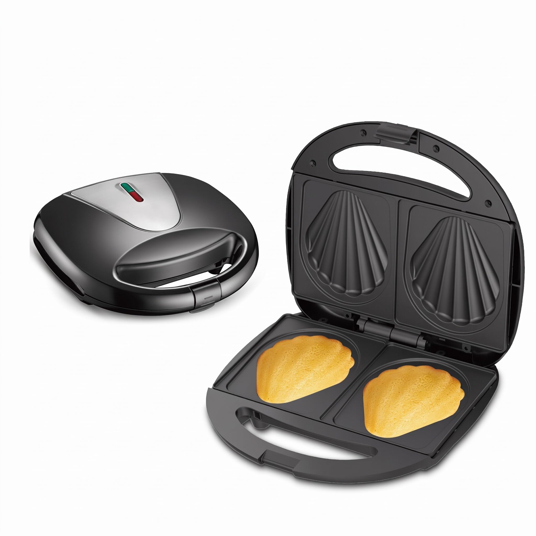 Bewinner 850W Madeleine-Gugelhupf-Backgerät mit Anti-Verbrüh-Griff und Doppelheizung für Frühstücksbrötchen in Muschelform