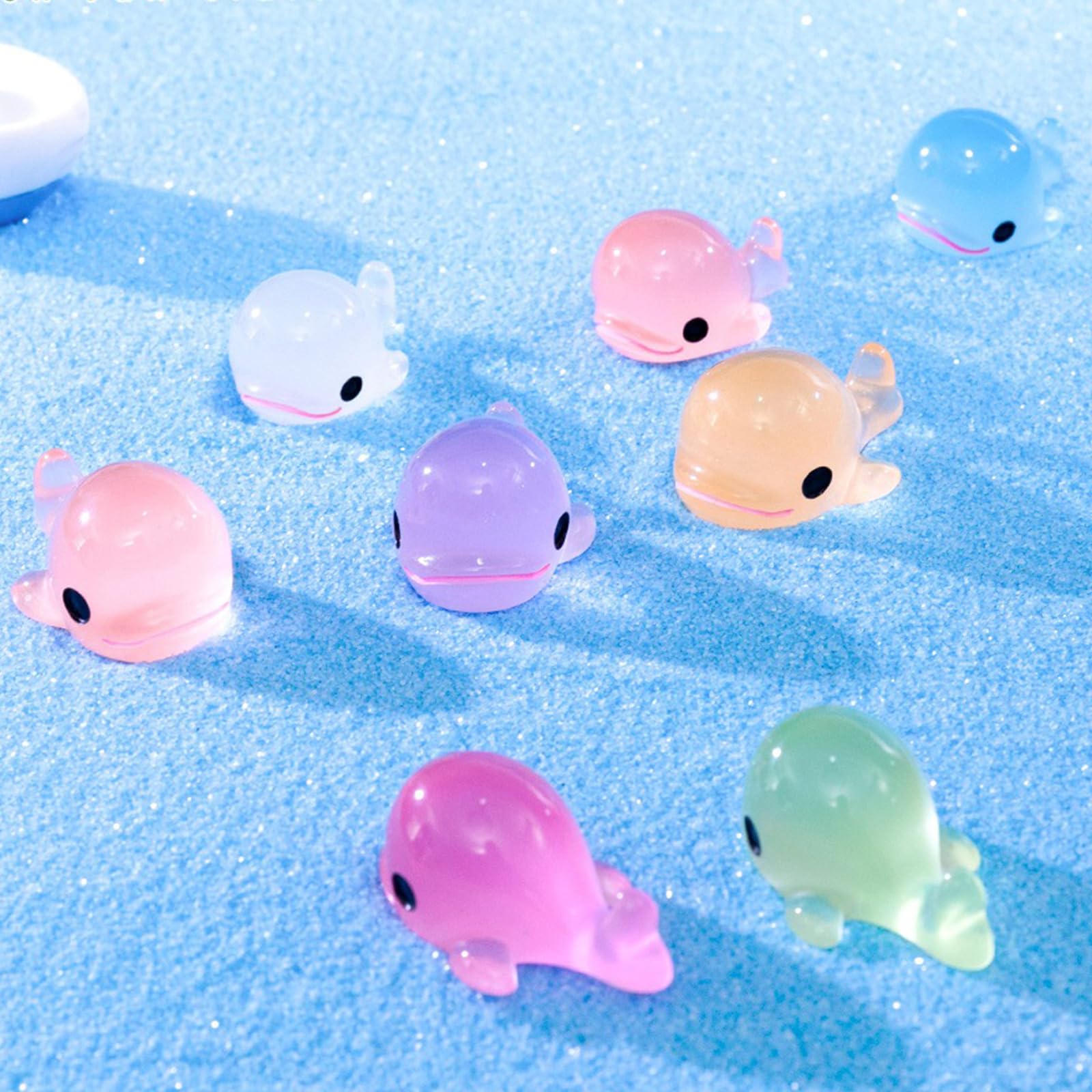 Mini Resin Whale Glowing Set - 16PCS Tiny Sea Animal Figurines For Fairy Garden, Cake Decor, Party Favors