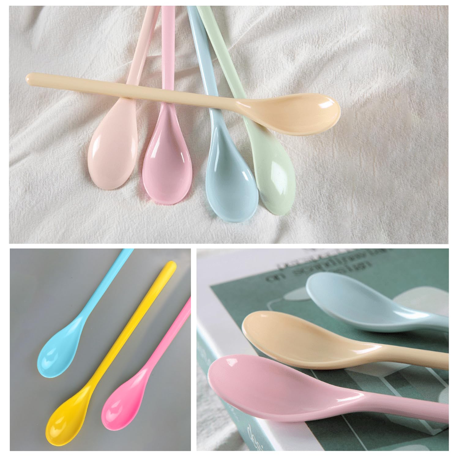 10-Piece Plastic Spoon Set, Multi-Color Plastic Spoons, Long Plastic Egg Spoons, Plastic Coffee Spoons, Plastic Ice Cream Spoons - Image 3