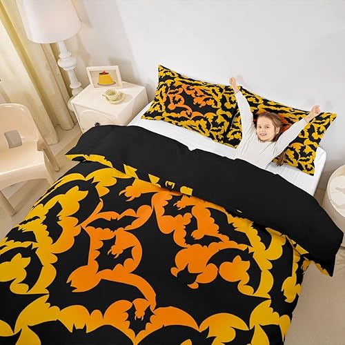 Miniatura 29 de Castle Fairy Juego de ropa de cama con temática de Halloween, tamaño Queen, juego de funda de edredón con estampado de animales de murciélagos Multi
