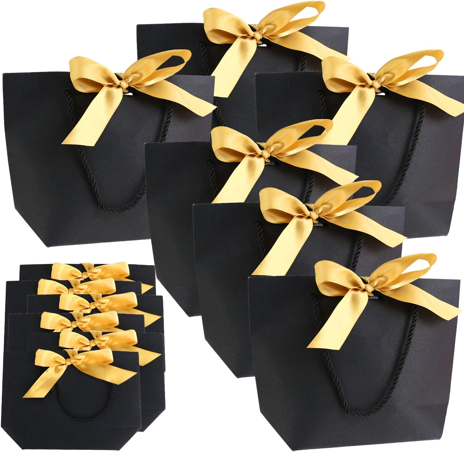 Newthinking Paper Gift Bags with Handle, Elegant Black Party Gift Wrap with Bow Ribbon, Present Favor Bags for Birthday, Wedding, Party Favour, Present Wrap,12 Pack