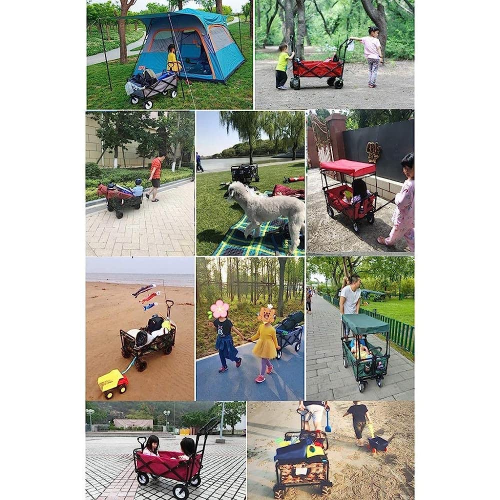 Heavy Du - Carrello da giardino pieghevole portatile, multifunzione, con 4 ruote da spiaggia, per campeggio all'aperto, capacità di carico 80 kg, colore fucsia