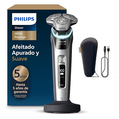 Philips i9000 Prestige, Afeitadora Eléctrica Hombre, Máquina de Afeitar Barba en Seco y Húmedo, Tecnología SkinIQ, Base de Carga, Recargable, Estuche de Viaje, XP9204/10 - Chollo en Belleza