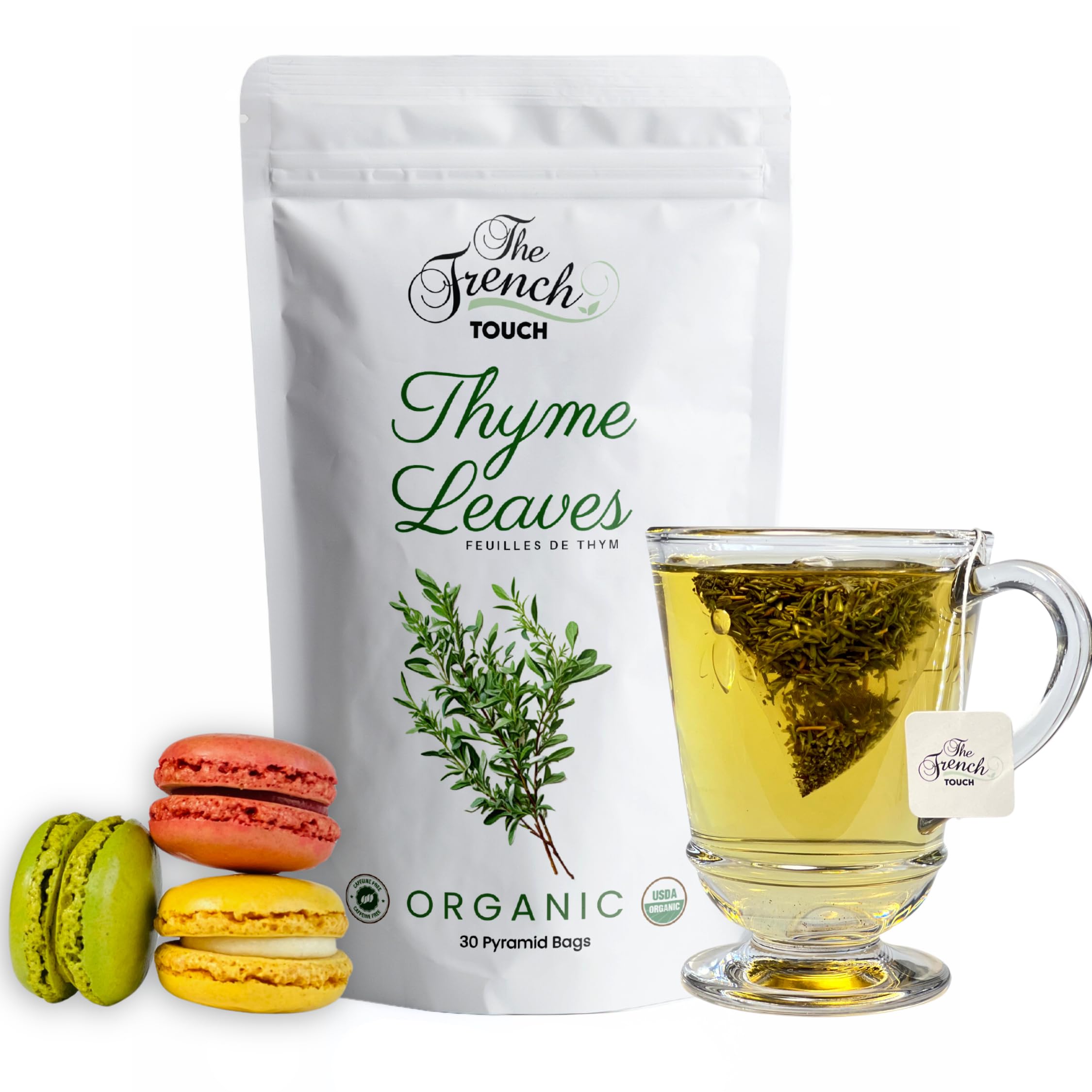 The French Touch Thyme Leaf Tea ORGANIC | 2.0g x 30 Pyramid Bags | 100% Certified USDA Organic | Plant based tea bags | Select Premium Tea (Thyme