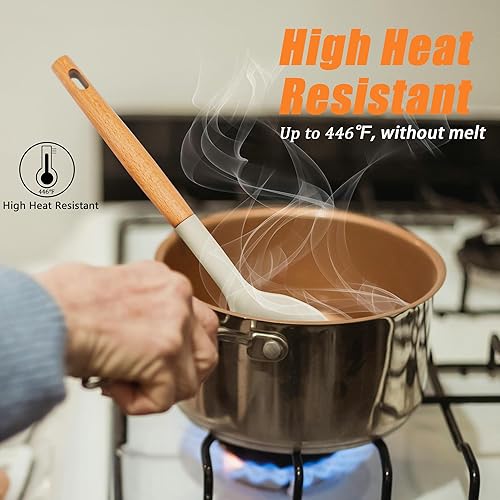 Miniatura 7 de EANINNO Juego de cucharas de cocina de silicona, 3 cucharones de sopa, antiadherentes, cuchara sólida, servidor de pasta para salsa de espagueti,